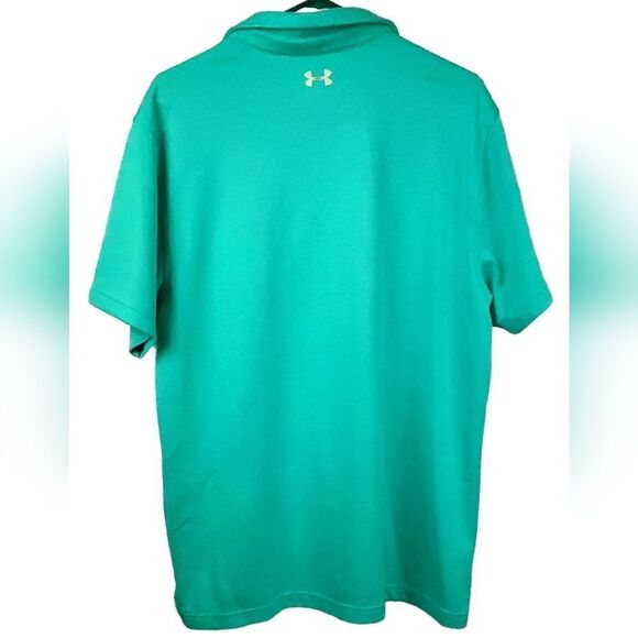 Men's XL UA Tech Polo Turquoise Performance Shirt HeatGear Golf Work Uniform Top - Picture 2 of 9